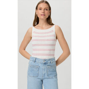 PAIGE Women's White/Pink Yuelia Tank Top Size M 4-10 Stretch MSRP $198